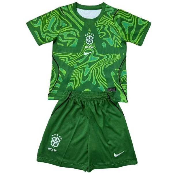 Portero Conjunto De Niños Brasil 2026 Verde Brasil Niños Conjunto 2026 Portero Verde - Equipacion Brasil Niños | tiendasdefutboles